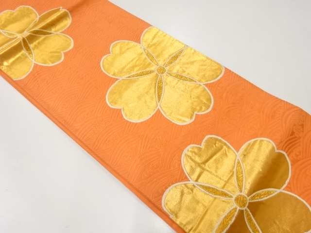 JAPANESE KIMONO / ANTIQUE FUKURO OBI / SILK / WOVEN FLOWER